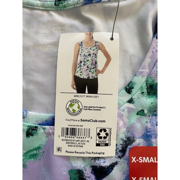 NWT Member's Mark Womens XS Active Tank Moisture Wicking Curved Hem - Picture 5 of 9